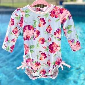 Ruffle butts flowered rash guard 6-12 months SPF
